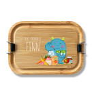 Personalisierte Lunchbox aus Edelstahl und Bambusholz-Deckel (800ml) - Monster