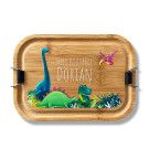 Personalisierte Lunchbox aus Edelstahl und Bambusholz-Deckel (800ml) - Dino