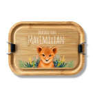 Personalisierte Lunchbox aus Edelstahl und Bambusholz-Deckel (800ml) - Löwe 