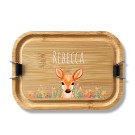 Personalisierte Lunchbox aus Edelstahl und Bambusholz-Deckel (800ml) - Reh